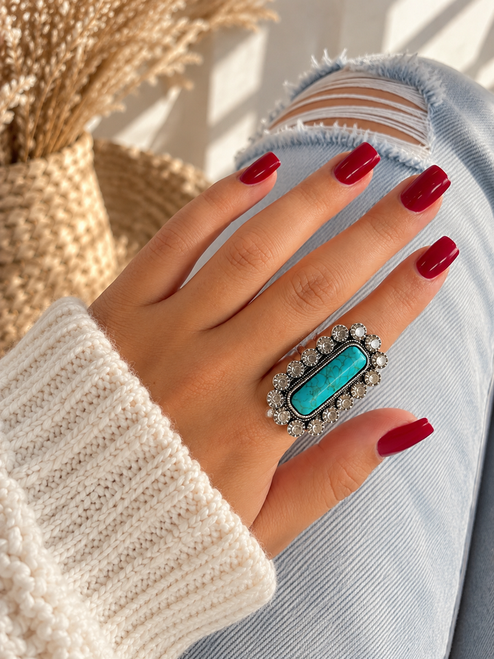 Turquoise Rhinestone Statement Ring