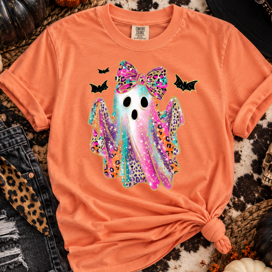 Neon Leopard Ghost Cantaloupe Halloween Graphic Tee