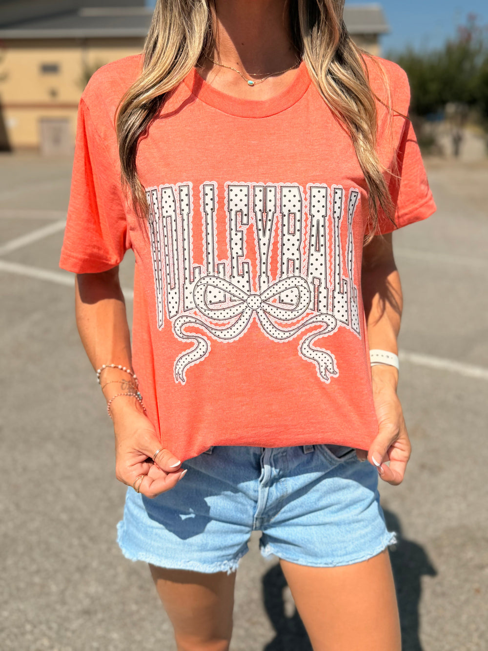 Volleyball Polka Dot With Bow Graphic Tee Envy Stylz Boutique