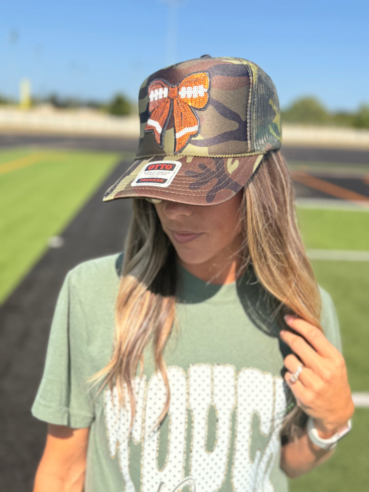 Camo Football Bow Trucker Hat Envy Stylz Boutique