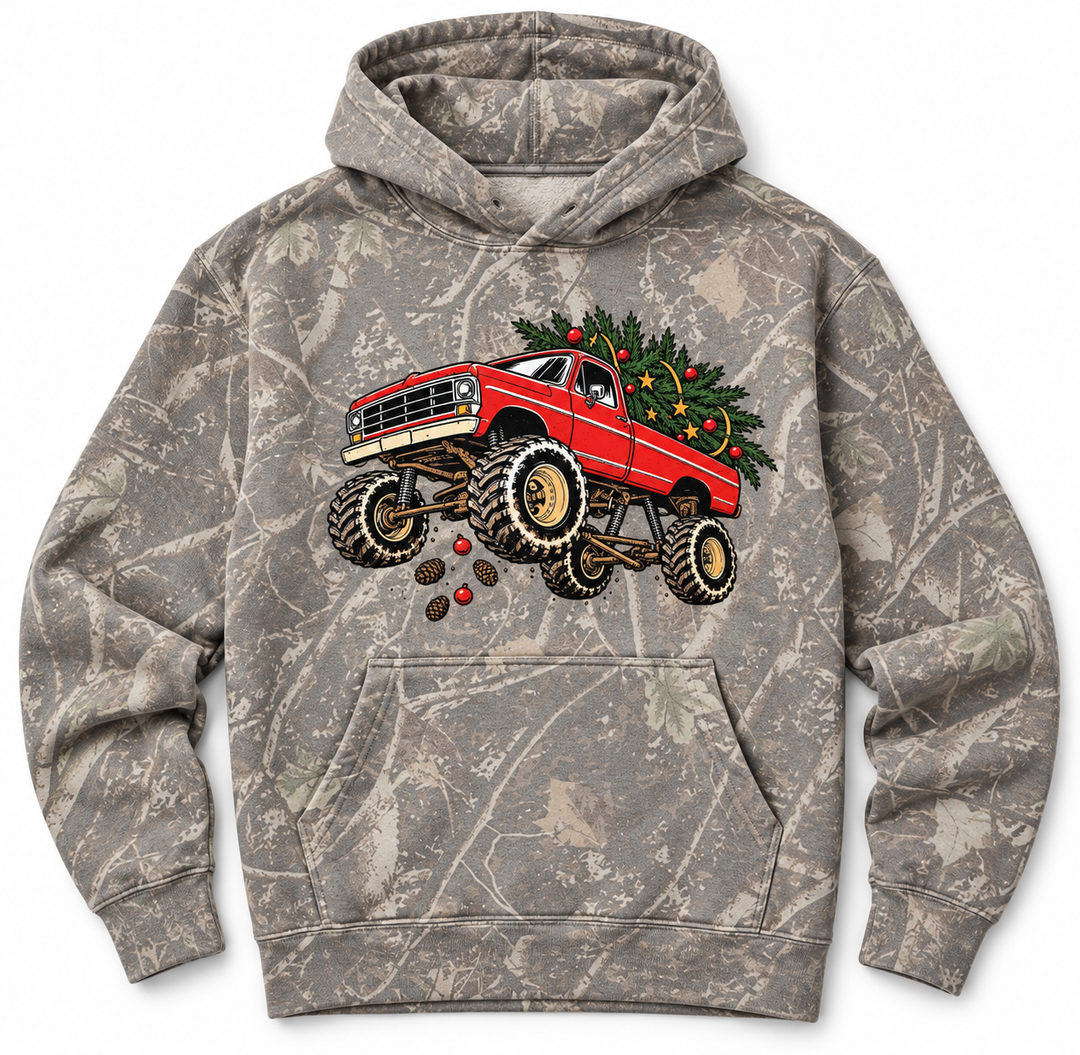 Boys Christmas truck graphic hoodie in camouflage
