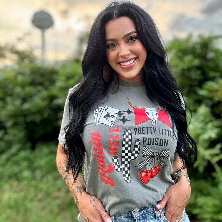 Pretty Little Poison Western Collage Graphic Design T-shirt Envy Stylz Boutique