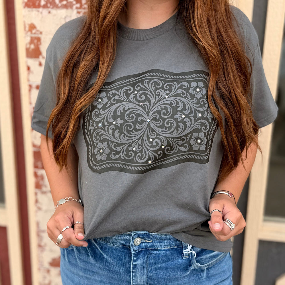 Rhinestone Belt Buckle Graphic Tee Envy Stylz Boutique
