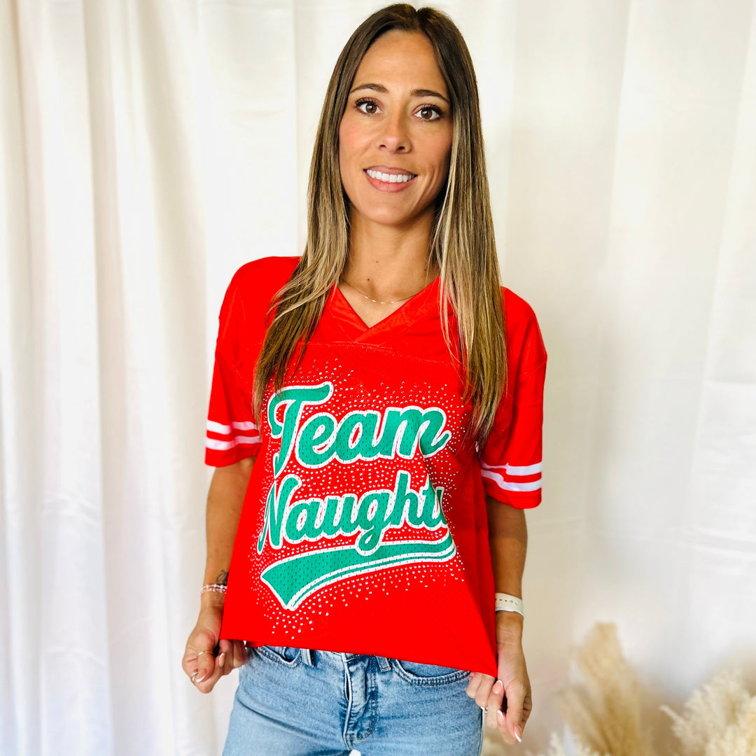 Team Naughty/ Team Nice Rhinestone Graphic Jersey Envy Stylz Boutique