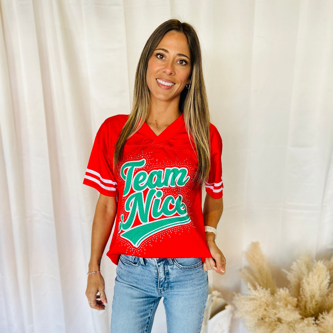 Team Naughty/ Team Nice Rhinestone Graphic Jersey Envy Stylz Boutique