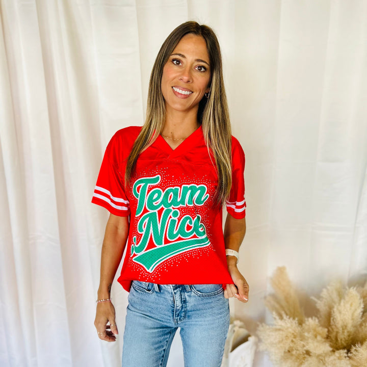 Team Naughty/ Team Nice Rhinestone Graphic Jersey Envy Stylz Boutique