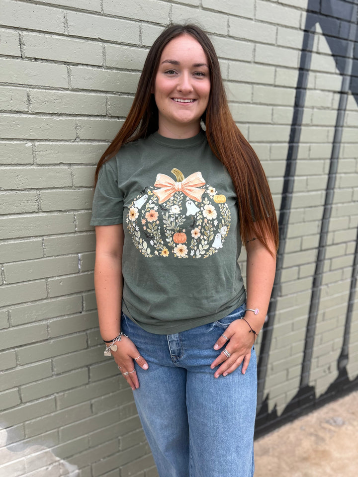 Floral Ghost Pumpkin Halloween Graphic Tee alternate product view