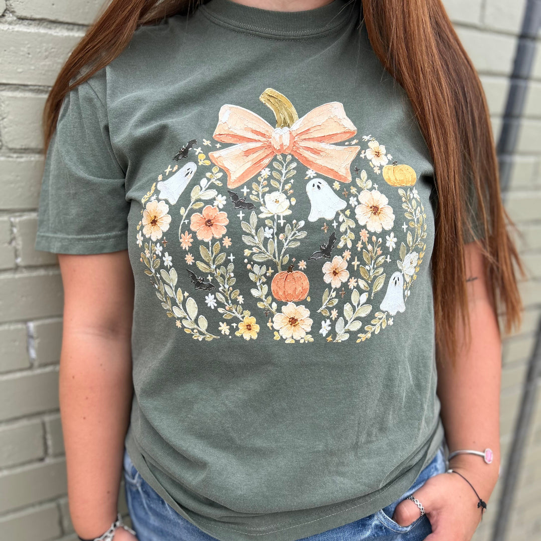 Floral Ghost Pumpkin Halloween Graphic Tee product image