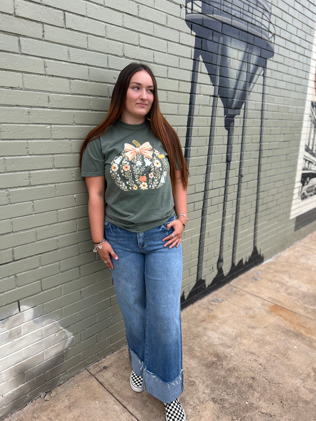 Floral Ghost Pumpkin Halloween Graphic Tee additional product view