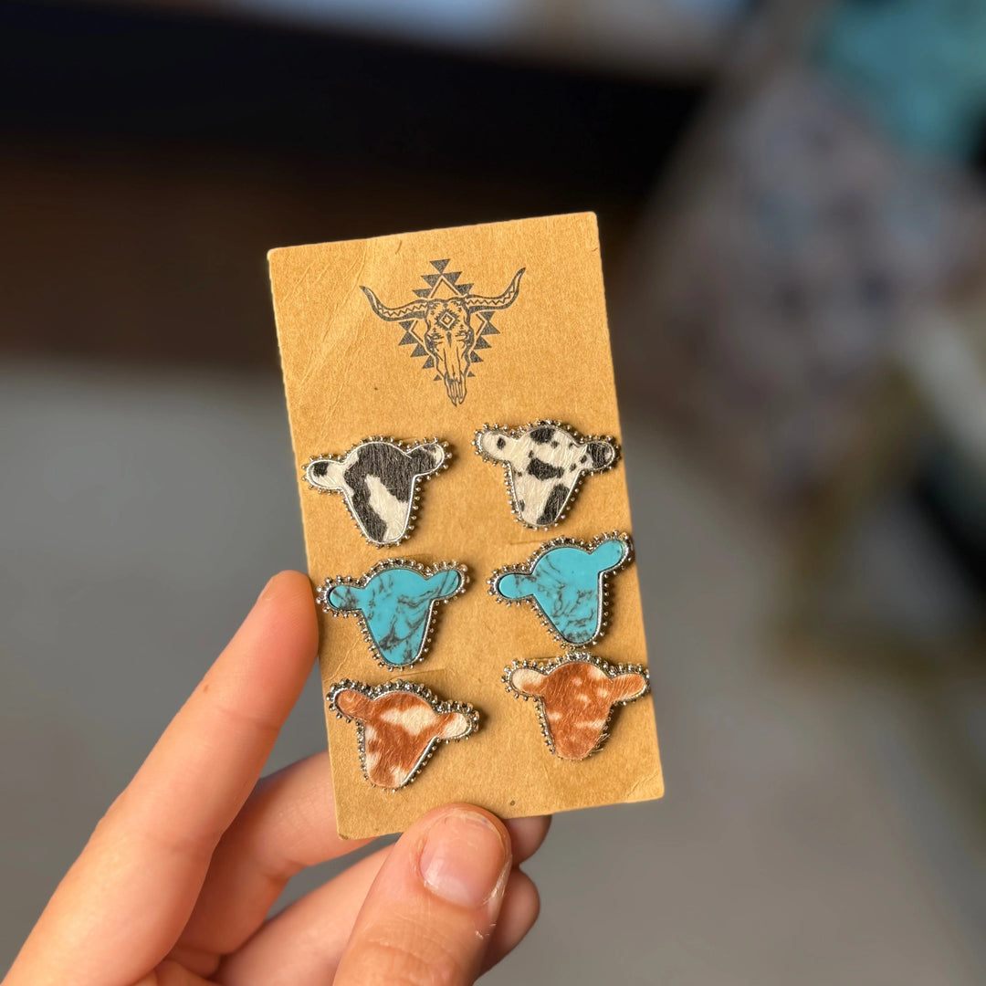 3 Pack Cow Stud Earrings Envy Stylz Boutique