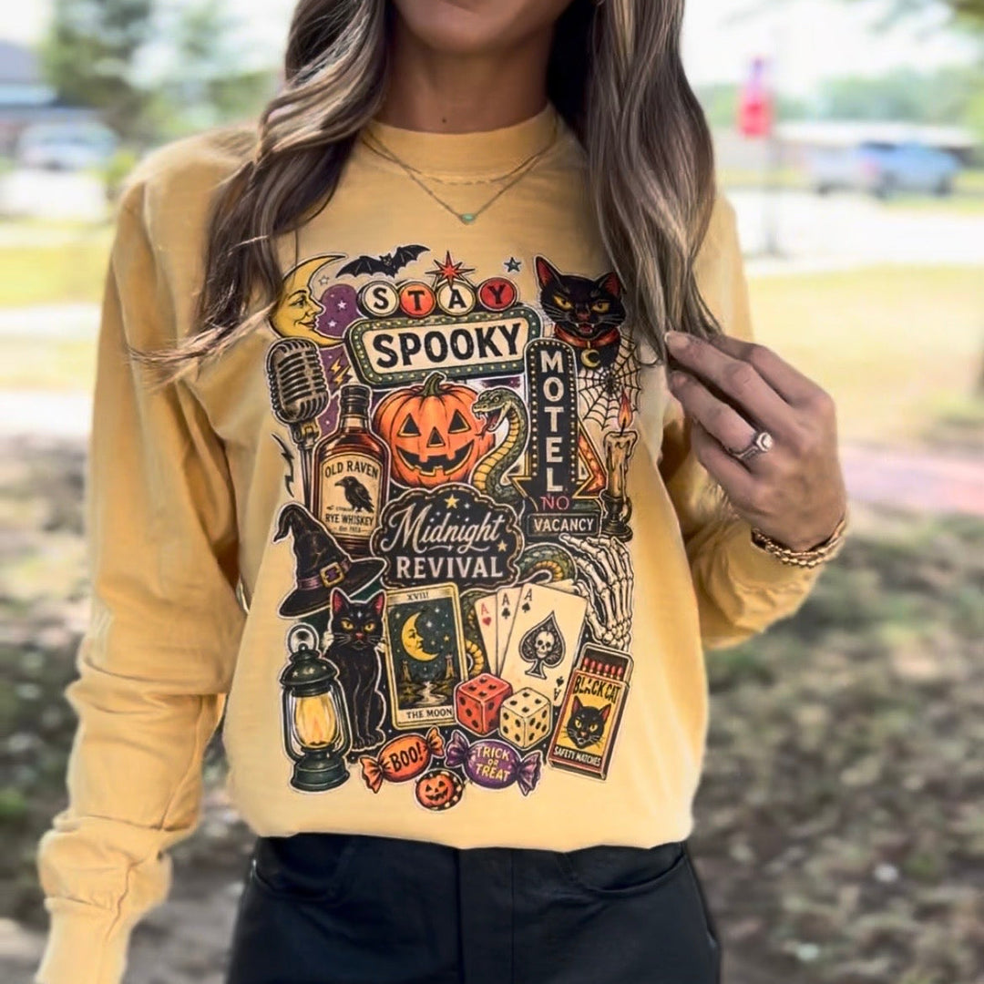 Midnight Spooky Hotel Collage Long-Sleeve Tee product image