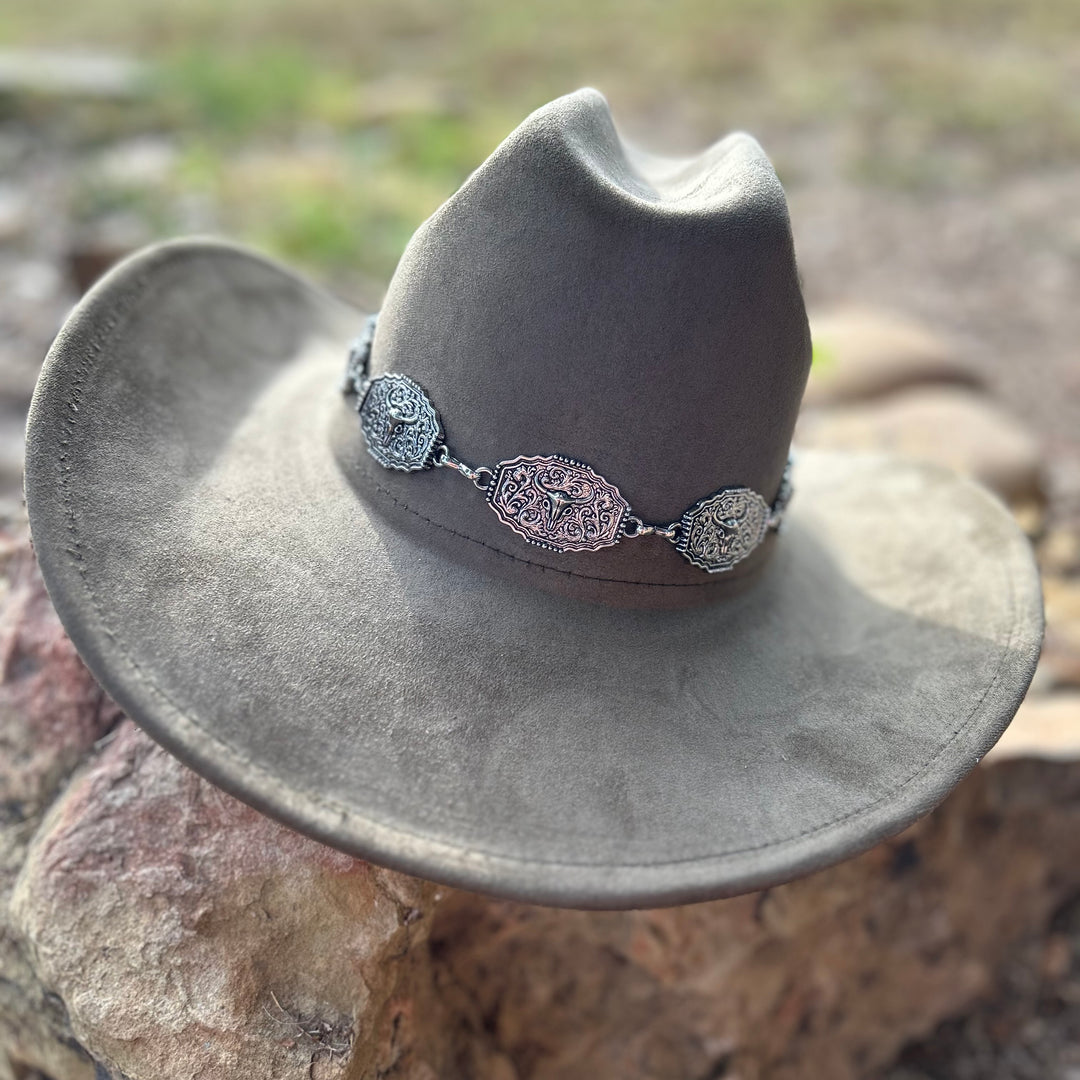 Buckles And Glam Western Hat with silver-tone buckle and rhinestone cross details