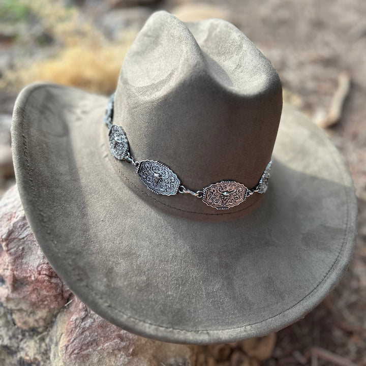 Buckles And Glam Western Hat with silver-tone buckle and rhinestone cross details