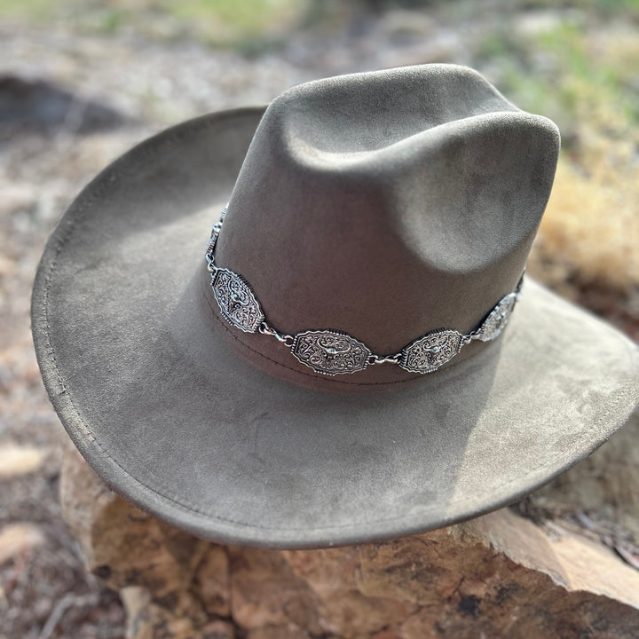 Buckles And Glam Western Hat with silver-tone buckle and rhinestone cross details