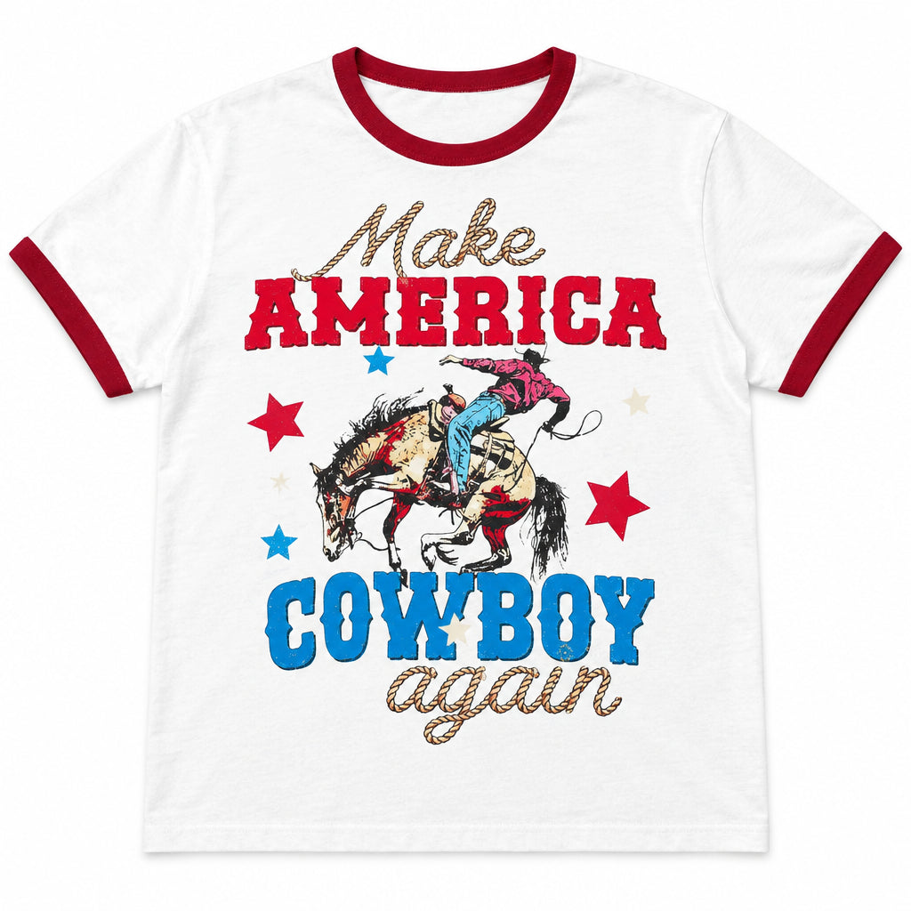 Patriotic Cowboy Bronc Western Ringer Tee