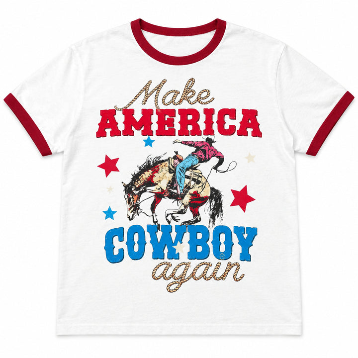 Patriotic Cowboy Bronc Western Ringer Tee