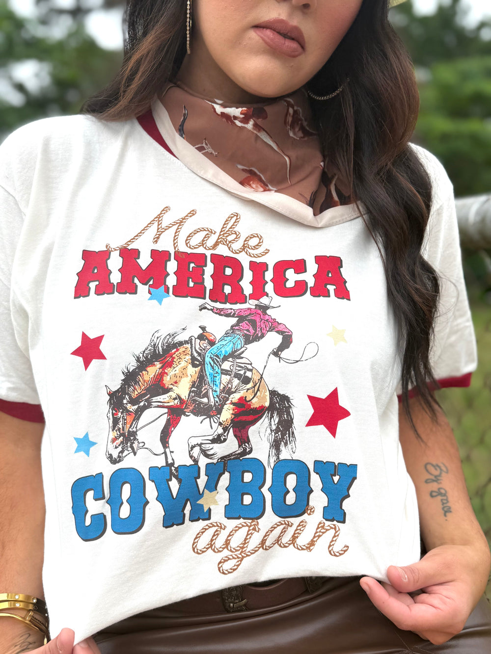 Patriotic Cowboy Bronc Graphic Ringer Tee Envy Stylz Boutique