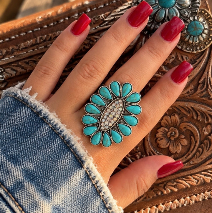 Turquoise Bloom Statement Ring