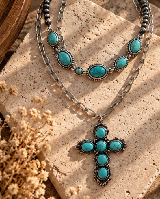 Turquoise Cross Layered Necklace