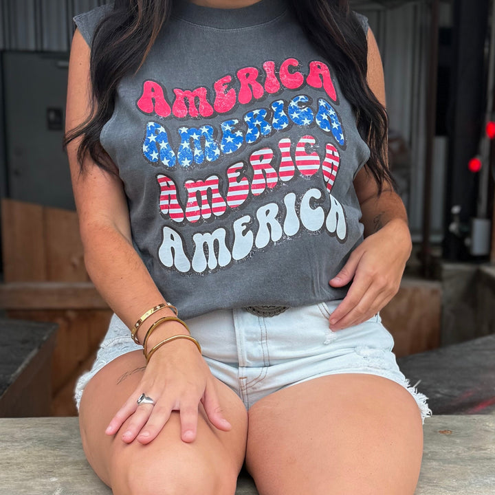 America Triple Graphic Muscle Tank Envy Stylz Boutique