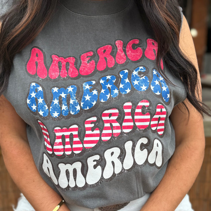 America Triple Graphic Muscle Tank Envy Stylz Boutique