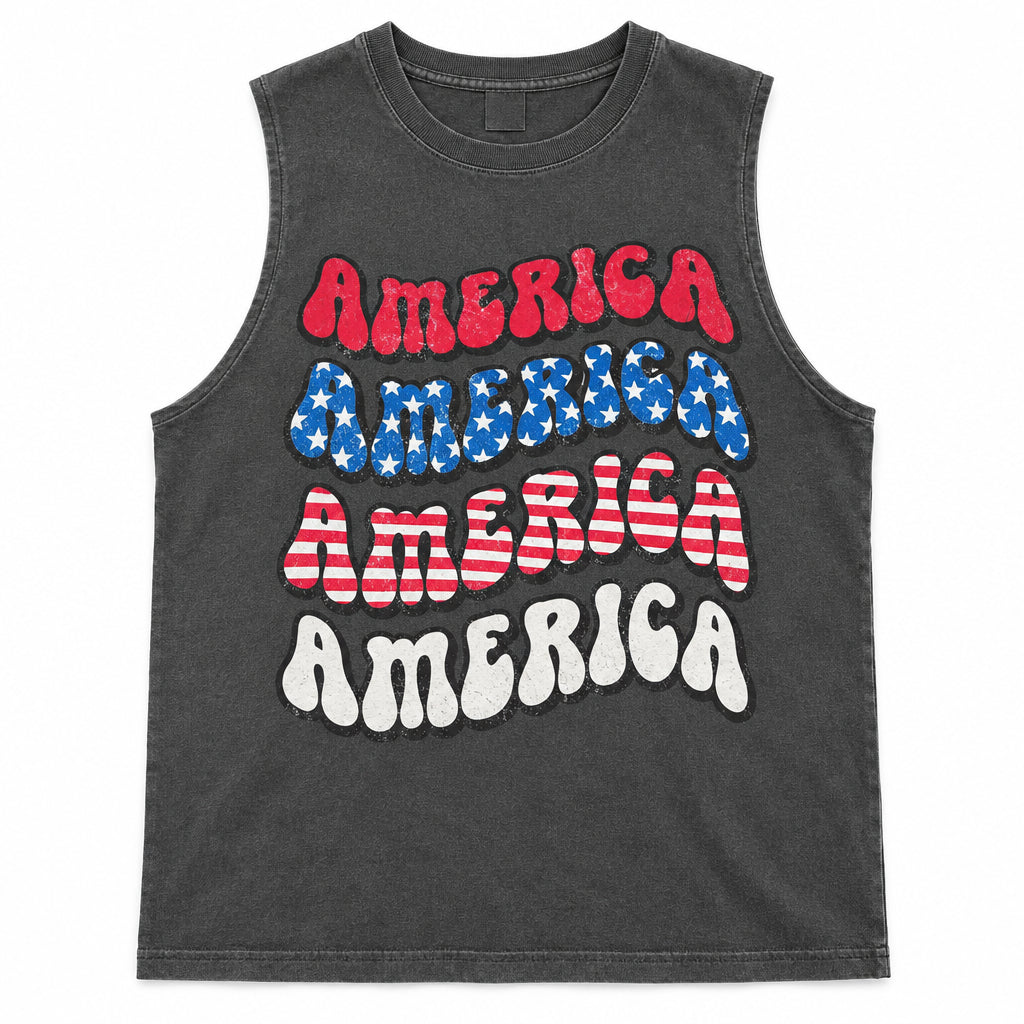 America Patriotic Faded Black Muscle Tank