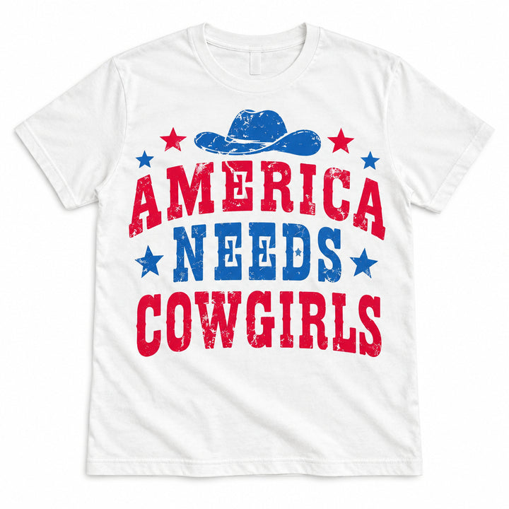 America Needs Cowgirls Patriotic Western Tee