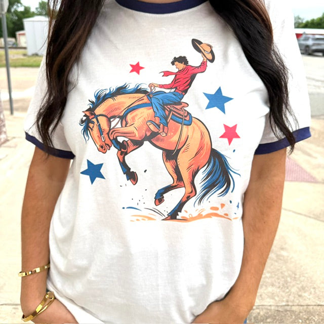 Star Bronc Rider Graphic Ringer Graphic T-shirt Envy Stylz Boutique