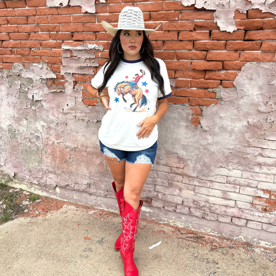Star Bronc Rider Graphic Ringer Graphic T-shirt Envy Stylz Boutique