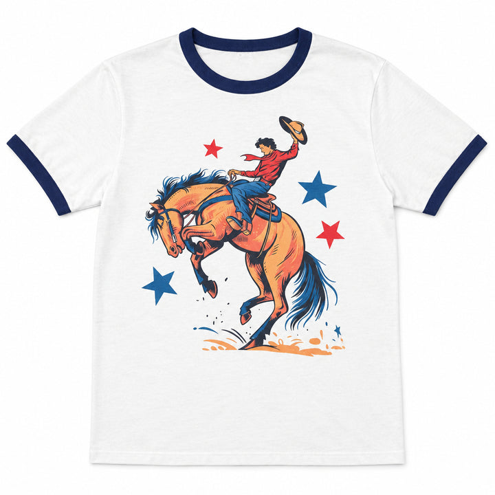 Star Bronc Rider Western Ringer Graphic Tee