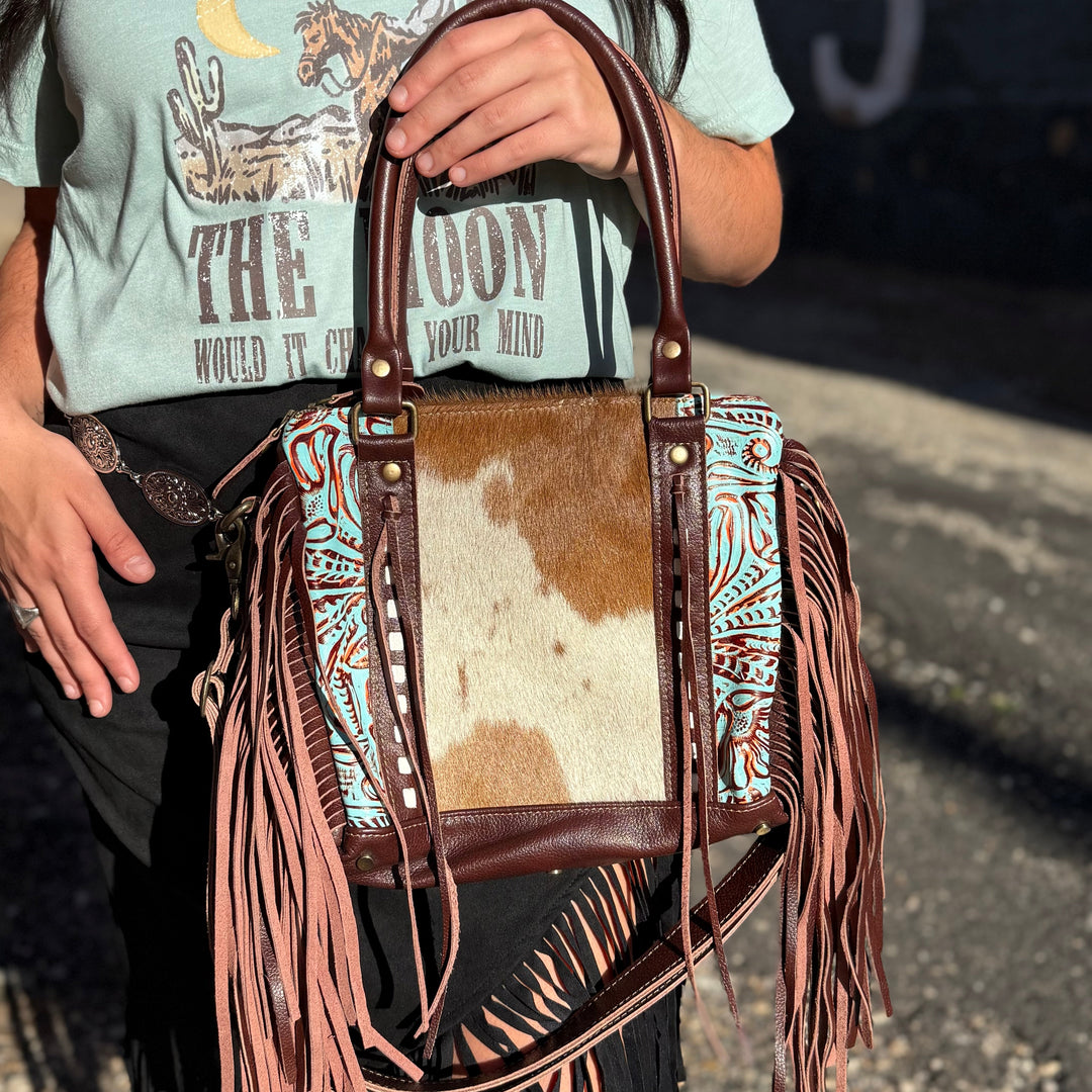 Turquoise And Fringe Leather Crossbody Handbag Envy Stylz Boutique