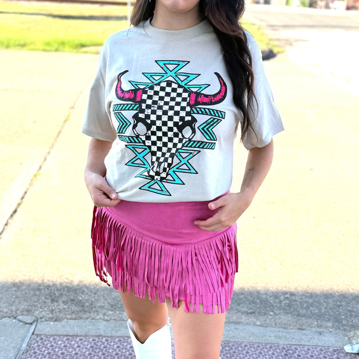 Turquoise Bull skull Teal and Pink Graphic T-shirt Envy Stylz Boutique