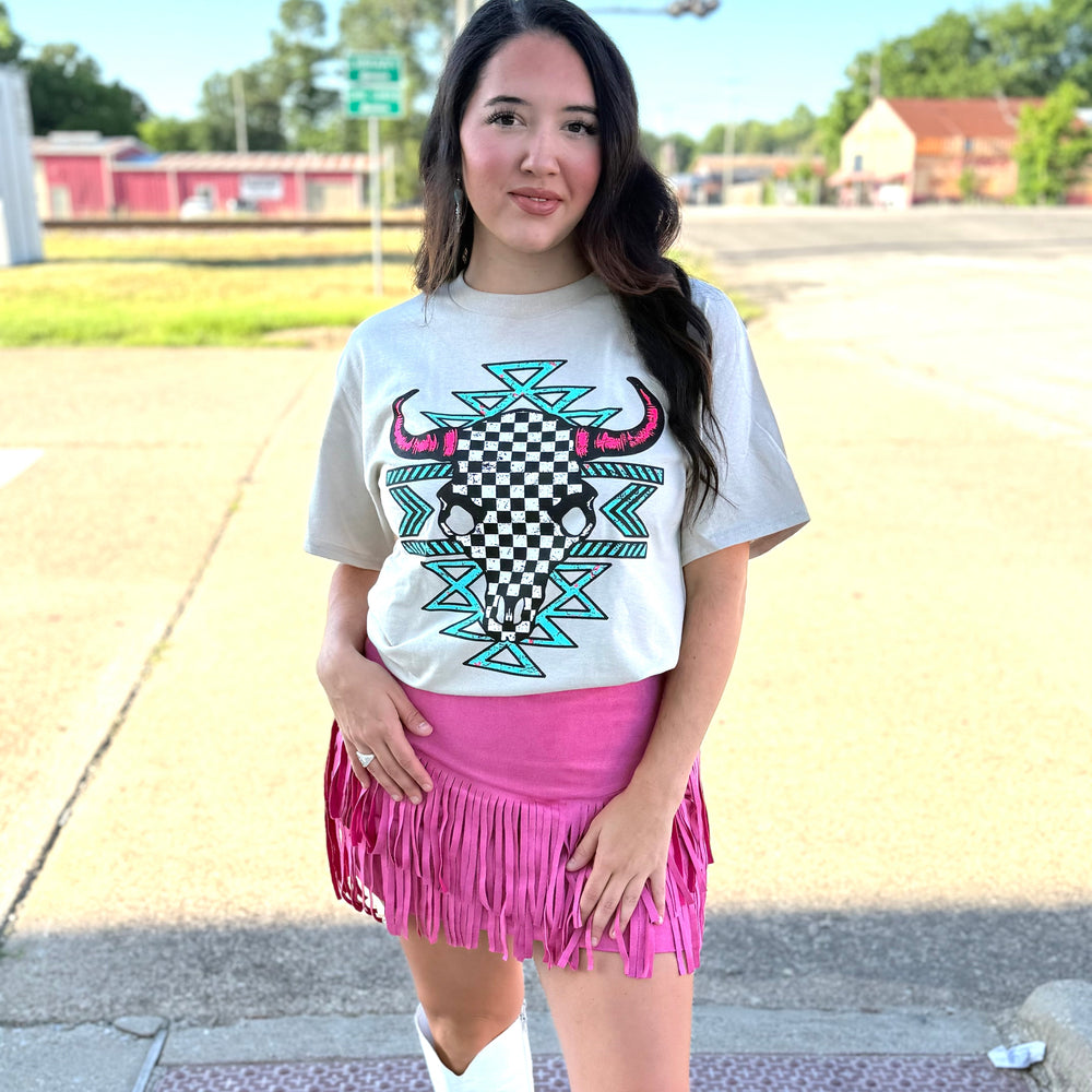 Turquoise Bull skull Teal and Pink Graphic T-shirt Envy Stylz Boutique