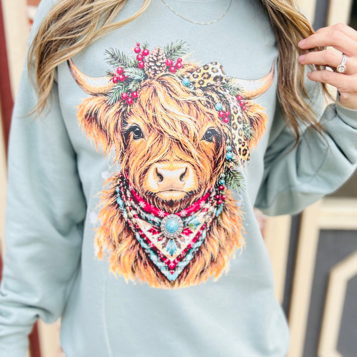 Western Christmas Highland Cow Sweatshirt