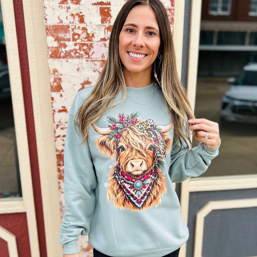 Western Christmas Highland Cow Sweatshirt