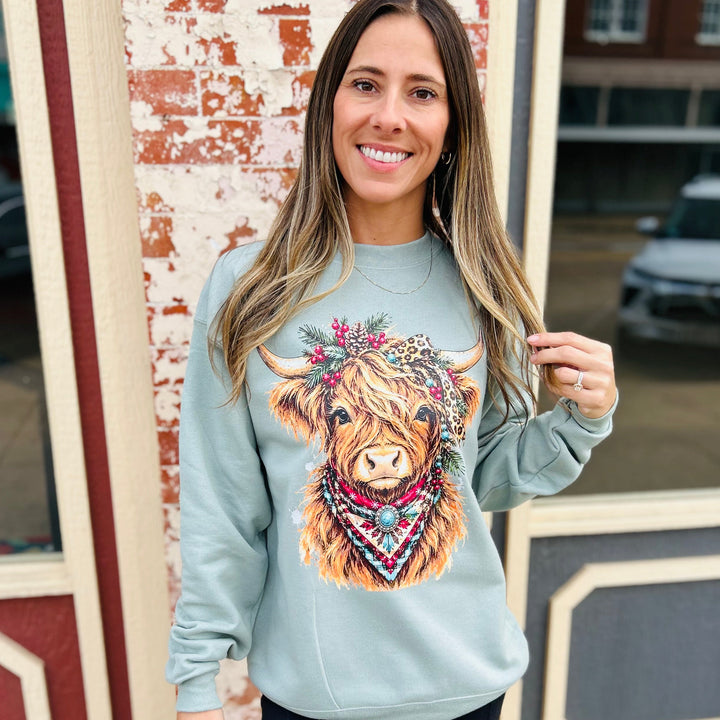 Western Christmas Highland Cow Sweatshirt