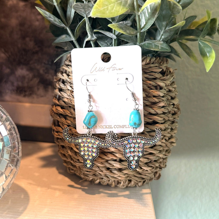 Rhinestone Bull Western Earrings Envy Stylz Boutique