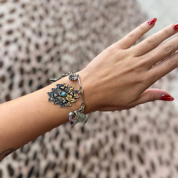 Silver Aztec Western Charm Bracelet Envy Stylz Boutique