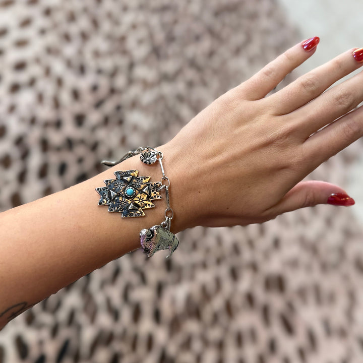 Silver Aztec Western Charm Bracelet Envy Stylz Boutique