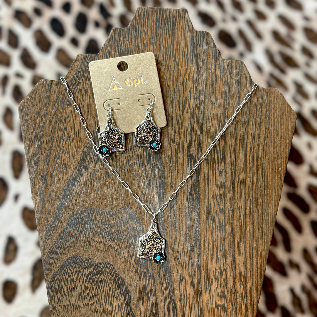 Cowtag Flower Earring And Necklace Set Envy Stylz Boutique