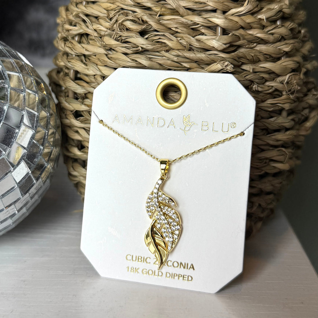 Feather Gold Rhinestone Necklace Envy Stylz Boutique