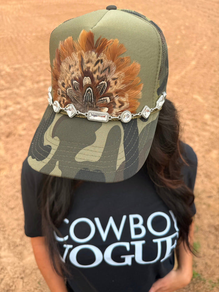 Feather Camo And Diamonds Trucker Hat Envy Stylz Boutique