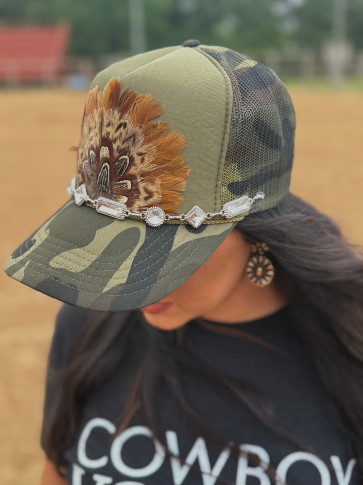 Feather Camo And Diamonds Trucker Hat Envy Stylz Boutique