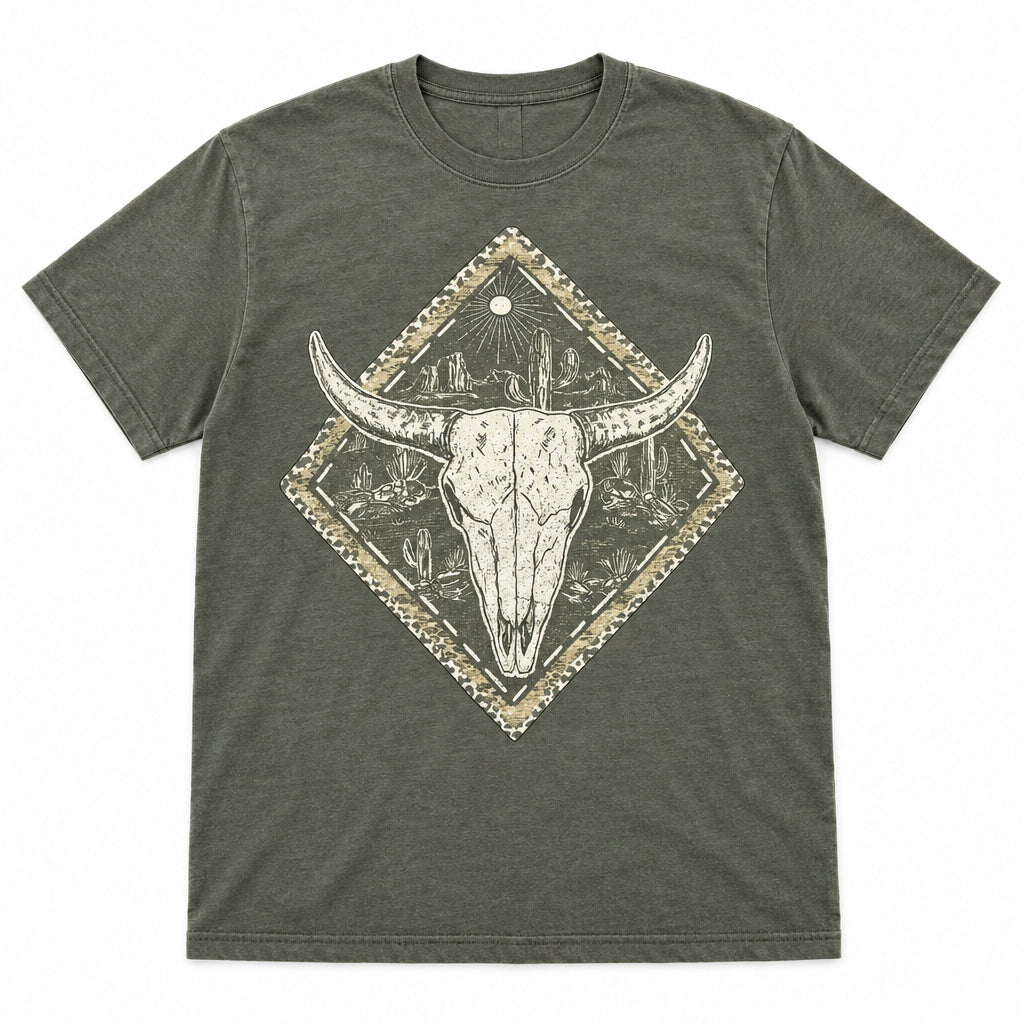 Leopard Desert Bull Skull Diamond Graphic Tee
