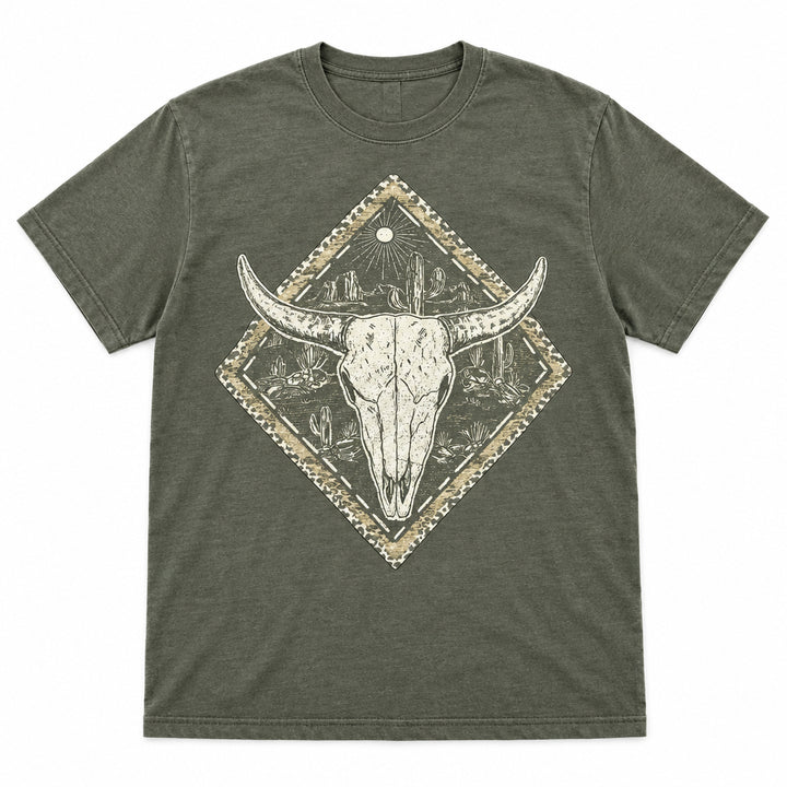 Leopard Desert Bull Skull Diamond Graphic Tee