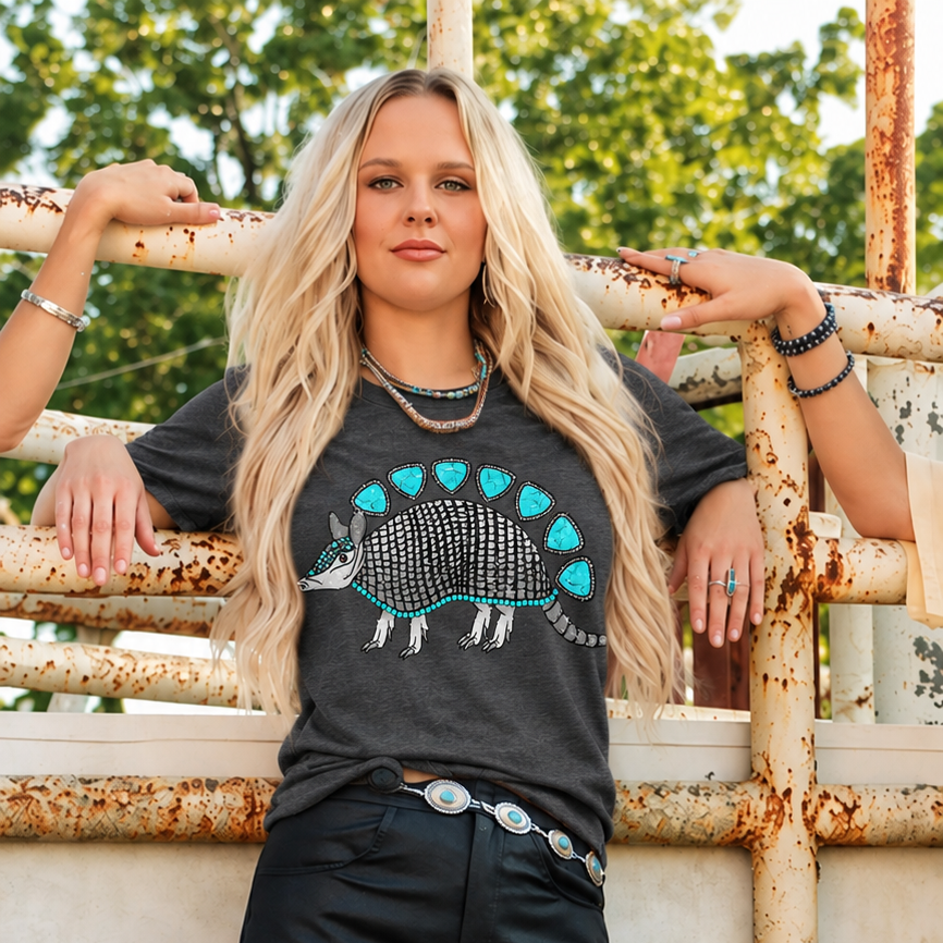 Turquoise Armadillo Dinosaur Western Graphic Tee