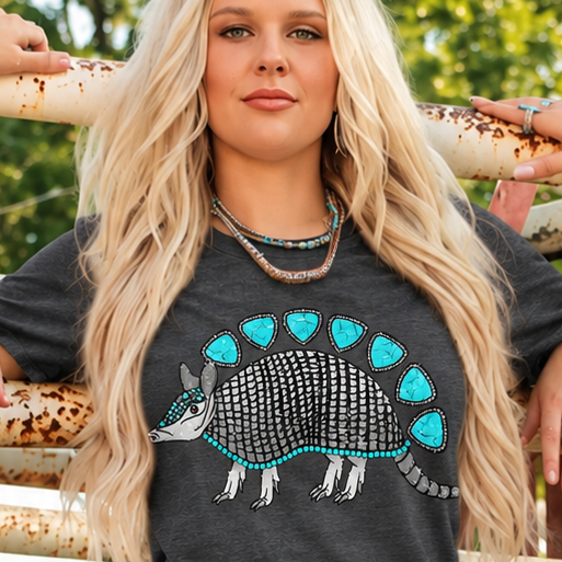Turquoise Armadillo Dinosaur Western Graphic Tee product image 1