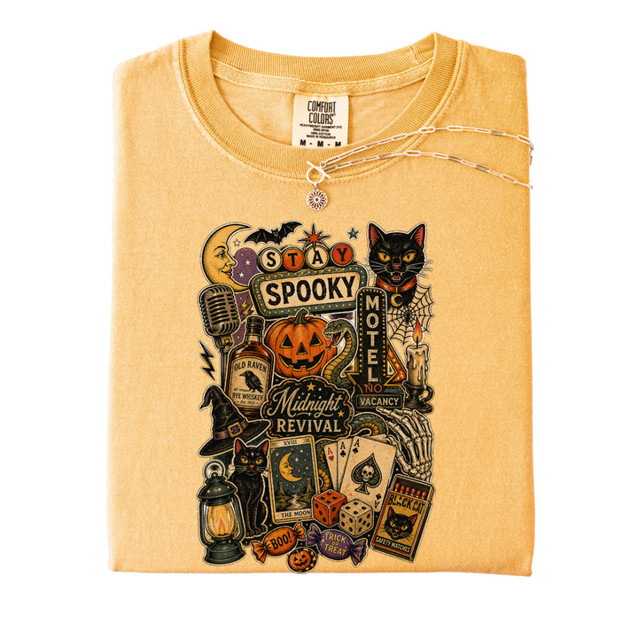 Midnight Spooky Hotel Collage Long-Sleeve Tee
