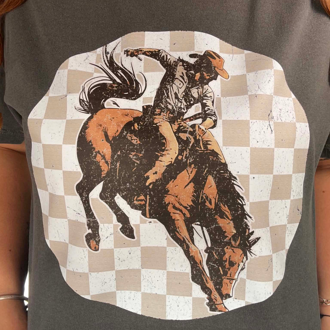 Checkered Bronc Rider Graphic Tee Envy Stylz Boutique