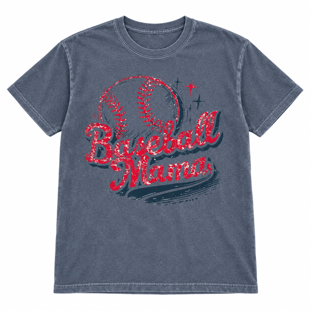 Baseball Mama charcoal tee lay-flat on white